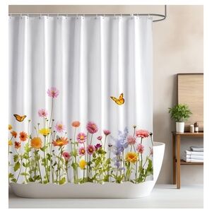 ARICHOMY Shower Curtain, Polyester Farmhouse Shower Curtain W/Hooks
